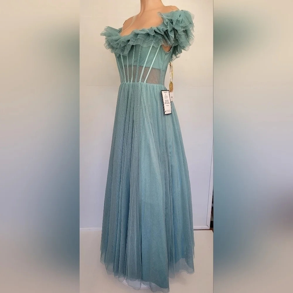 Say Yes to the Prom Glitter Tulle Off The Shoulder Gown Size 13 - Picture 7 of 13
